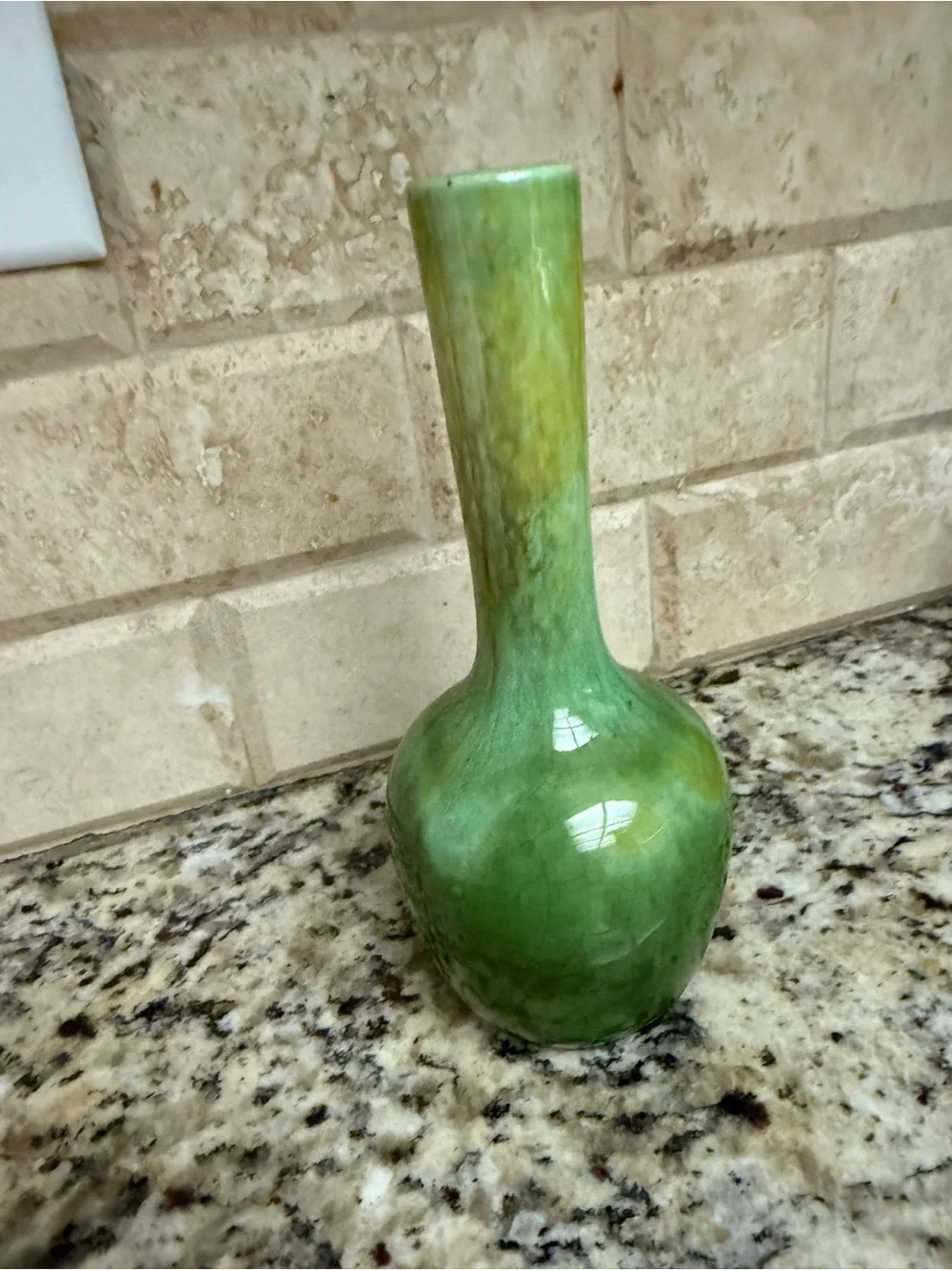 Glossy Green Ceramic Bud Vase with Tall Neck